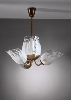  Gl ssner Glossner three armed brass and glass chandelier - 2734070