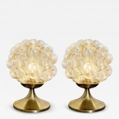  Glash tte Limburg Pair of 1960s Helena Tynell Amber Bubble Glass Brass Table Lamps for Limburg - 3893683