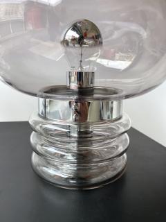  Glash tte Limburg Pair of Gray Smoke Glass and Metal Lamps by Glash tte Limburg Germany 1970s - 2802426