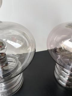  Glash tte Limburg Pair of Gray Smoke Glass and Metal Lamps by Glash tte Limburg Germany 1970s - 2802432