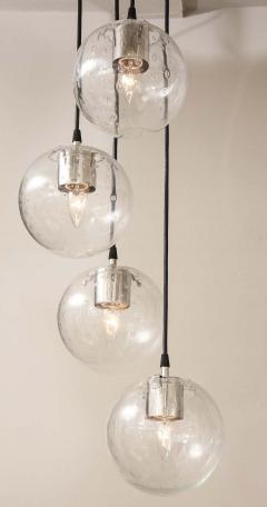  Glash tte Limburg Vintage Limburg Chandelier with 4 Cascading Clear Globe Pendants - 1832402