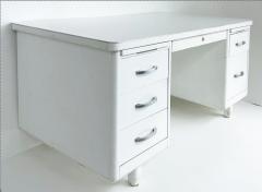  Globe Wernicke Globe Wernicke Style Mid Century Modern White Steel Tanker Desk w Formica Top - 4397255
