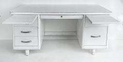  Globe Wernicke Globe Wernicke Style Mid Century Modern White Steel Tanker Desk w Formica Top - 4397256