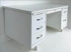  Globe Wernicke Globe Wernicke Style Mid Century Modern White Steel Tanker Desk w Formica Top - 4397260