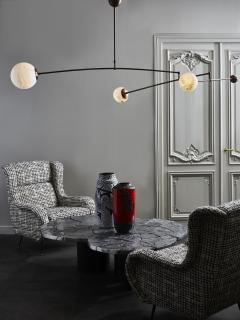  Glustin Luminaires Brass and Alabaster Three Globes Mobile Chandelier by Glustin Luminaires - 1876368