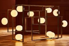 Glustin Luminaires Glustin Luminaires Creation Rectangular Chandelier in Brass and Glass Globes - 4721930