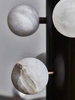  Glustin Luminaires Pair of Light Bronze Finish Brass Table Lamps with Alabaster Spheres - 2097517