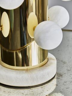  Glustin Luminaires Pair of Polished Brass Table Lamps with Alabaster Spheres - 2097502