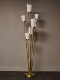  Glustin Luminaires Satinated Brass and Alabaster Spiral Shades Six Arms of Light Floor Lamp - 3613039