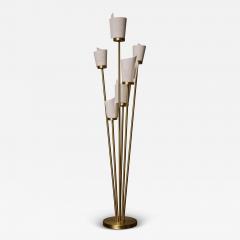  Glustin Luminaires Satinated Brass and Alabaster Spiral Shades Six Arms of Light Floor Lamp - 3614898
