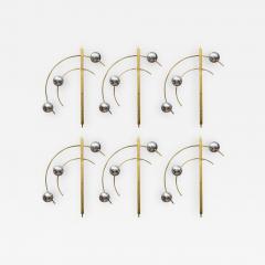  Glustin Luminaires Set of Six Original Brass and Murano Glass Globes Brass Wall Sconces - 846528