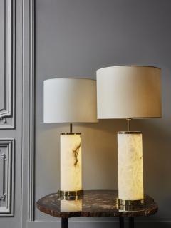  Glustin Luminaires Tall Enlightened Alabaster Cylinder and Brass Table Lamps by Glustin Luminaires - 2371911