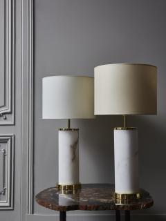 Glustin Luminaires Tall Enlightened Alabaster Cylinder and Brass Table Lamps by Glustin Luminaires - 2371912
