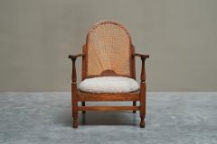  Go cicino Go cicino Lounge Chair in Solid Oak Webbing and Wool Poland 1930s - 4468667
