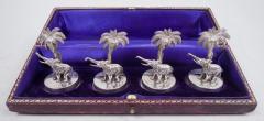 Goldsmiths and Silversmiths Company LTD Antique English Raj Era Elephant Palm Tree Place Card Holders 1913 - 4424324