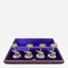  Goldsmiths and Silversmiths Company LTD Antique English Raj Era Elephant Palm Tree Place Card Holders 1913 - 4426839