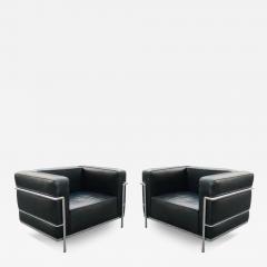  Gordon International Pair of Gordon International Black Leather Chromed Steel Club or Lounge Chairs - 3496523