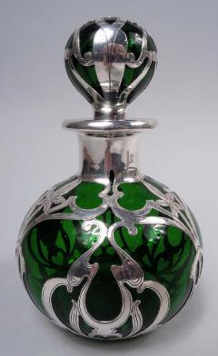  Gorham Manufacturing Co Antique Gorham Art Nouveau Green Silver Overlay Perfume - 3775587