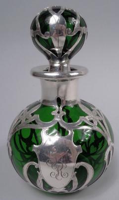  Gorham Manufacturing Co Antique Gorham Art Nouveau Green Silver Overlay Perfume - 3775588