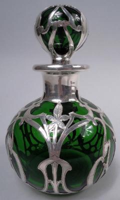  Gorham Manufacturing Co Antique Gorham Art Nouveau Green Silver Overlay Perfume - 3775589