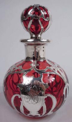  Gorham Manufacturing Co Antique Gorham Art Nouveau Red Silver Overlay Perfume - 3772013