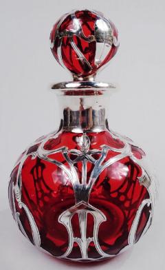  Gorham Manufacturing Co Antique Gorham Art Nouveau Red Silver Overlay Perfume - 3775577