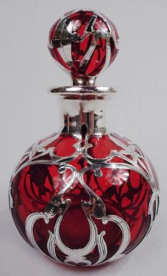  Gorham Manufacturing Co Antique Gorham Art Nouveau Red Silver Overlay Perfume - 3775579