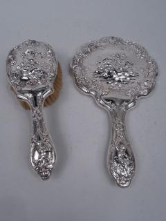  Gorham Manufacturing Co Antique Gorham Edwardian Classical Sterling Silver Mirror Brush Pair - 3764734