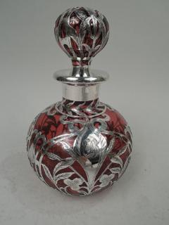  Gorham Manufacturing Co Large Gorham Art Nouveau Red Silver Overlay Cologne - 3761921