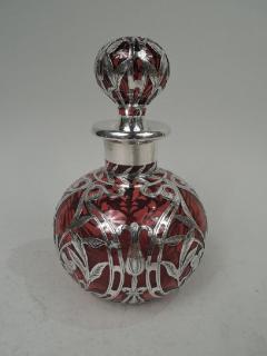  Gorham Manufacturing Co Large Gorham Art Nouveau Red Silver Overlay Cologne - 3761926