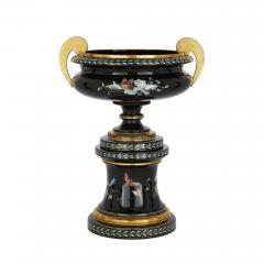  Gr flich Schaffgotsch sche Josephinenh tte A three piece Bohemian enamelled black glass vase garniture set - 2696337