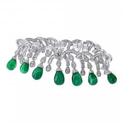  Graff Graff 18K White Gold Diamond And Emerald Sugarlaof Bracelet - 4545143