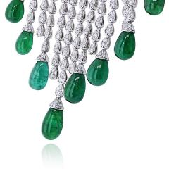  Graff Graff 18K White Gold Green Emerald And Diamond Spray Cascade Sugarloaf Necklace - 4541807