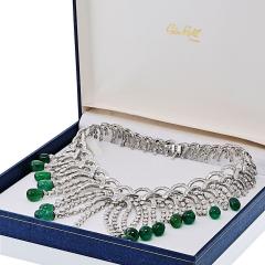  Graff Graff 18K White Gold Green Emerald And Diamond Spray Cascade Sugarloaf Necklace - 4541808
