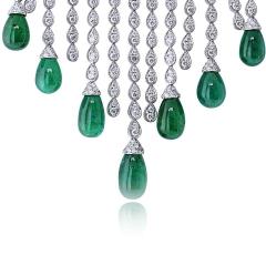  Graff Graff 18K White Gold Green Emerald And Diamond Spray Cascade Sugarloaf Necklace - 4541810