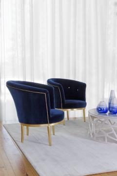  Greenapple Art Deco Lisboa Lounge Chair Blue Velvet Gold Leaf Handmade Portugal Greenapple - 3558637