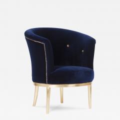  Greenapple Art Deco Lisboa Lounge Chair Blue Velvet Gold Leaf Handmade Portugal Greenapple - 3610685