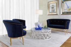  Greenapple Art Deco Loveseat Lisboa Sofa Blue Velvet Gold Leaf Handmade Portugal Greenapple - 3565595