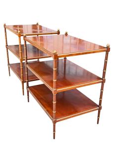  Grosfeld House 1940S FAUX BAMBOO TRIPLE TIER TABLES WITH GILT BALLS TRIM BY GROSFELD HOUSE - 4618453