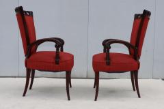  Grosfeld House 1950s Scroll arms mahogany armchairs by Grosfeld House - 4789528