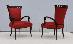  Grosfeld House 1950s Scroll arms mahogany armchairs by Grosfeld House - 4789529