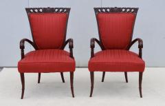 Grosfeld House 1950s Scroll arms mahogany armchairs by Grosfeld House - 4789535