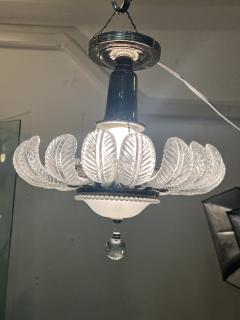  Grosfeld House ART DECO 19 GLASS PLUME WHITE GLASS CHROME CHANDELIER WITH GLASS BALL DROP - 4105032