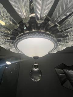  Grosfeld House ART DECO 19 GLASS PLUME WHITE GLASS CHROME CHANDELIER WITH GLASS BALL DROP - 4105033