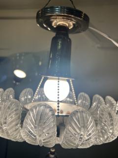 Grosfeld House ART DECO 19 GLASS PLUME WHITE GLASS CHROME CHANDELIER WITH GLASS BALL DROP - 4105034