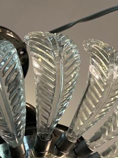  Grosfeld House ART DECO 19 GLASS PLUME WHITE GLASS CHROME CHANDELIER WITH GLASS BALL DROP - 4105038
