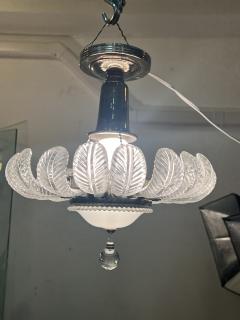  Grosfeld House ART DECO 19 GLASS PLUME WHITE GLASS CHROME CHANDELIER WITH GLASS BALL DROP - 4105039