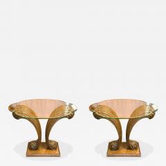 Grosfeld House CLASSIC HOLLYWOOD GROSFELD HOUSE CARVED WOOD PLUME SIDE TABLES CONSOLE PAIR - 4570170