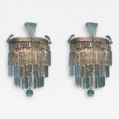  Grosfeld House ELEGANT PAIR OF ART DECO TRIPLE TIER CRYSTAL AND GLASS LEAF SCONCES - 3706592