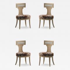  Grosfeld House Grosfeld House Set of 4 Bleached Mahogany Chairs with Tiger Velvet Seats c 1940 - 4621808